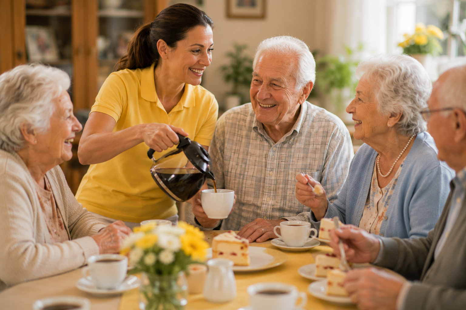 Kaffee und Austausch in der Betreuungsgruppe – Gemeinschaft und Lebensfreude